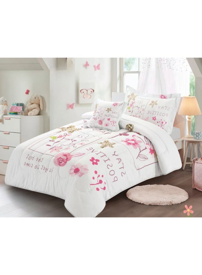 سمارت هوم مفرش سرير بتصميم عصري 4 قطع (مفرش بحشوة مقاس 170×230 سم + واقي مرتبة مقاس 120×200+30 سم + كيس مخدة + غطاء وسادة مربعة) – طقم مفارش سرير شبابية فاخرة لغرف النوم والطلاب والمراهقين - Image 5