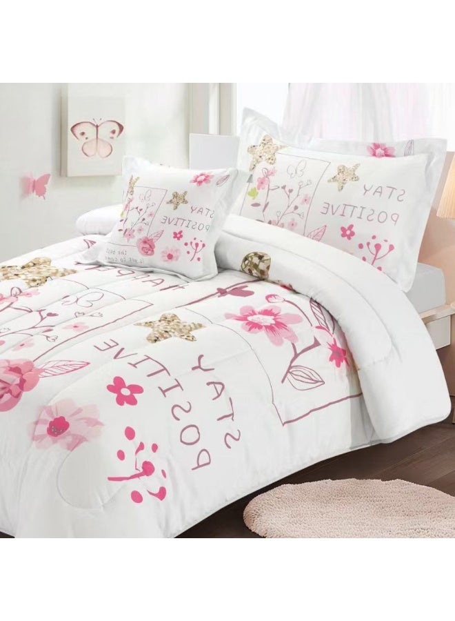 سمارت هوم مفرش سرير بتصميم عصري 4 قطع (مفرش بحشوة مقاس 170×230 سم + واقي مرتبة مقاس 120×200+30 سم + كيس مخدة + غطاء وسادة مربعة) – طقم مفارش سرير شبابية فاخرة لغرف النوم والطلاب والمراهقين - Image 2