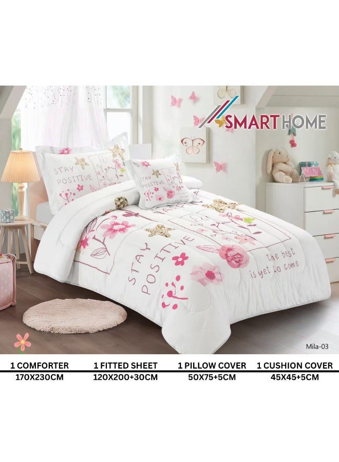 سمارت هوم مفرش سرير بتصميم عصري 4 قطع (مفرش بحشوة مقاس 170×230 سم + واقي مرتبة مقاس 120×200+30 سم + كيس مخدة + غطاء وسادة مربعة) – طقم مفارش سرير شبابية فاخرة لغرف النوم والطلاب والمراهقين - Image 3