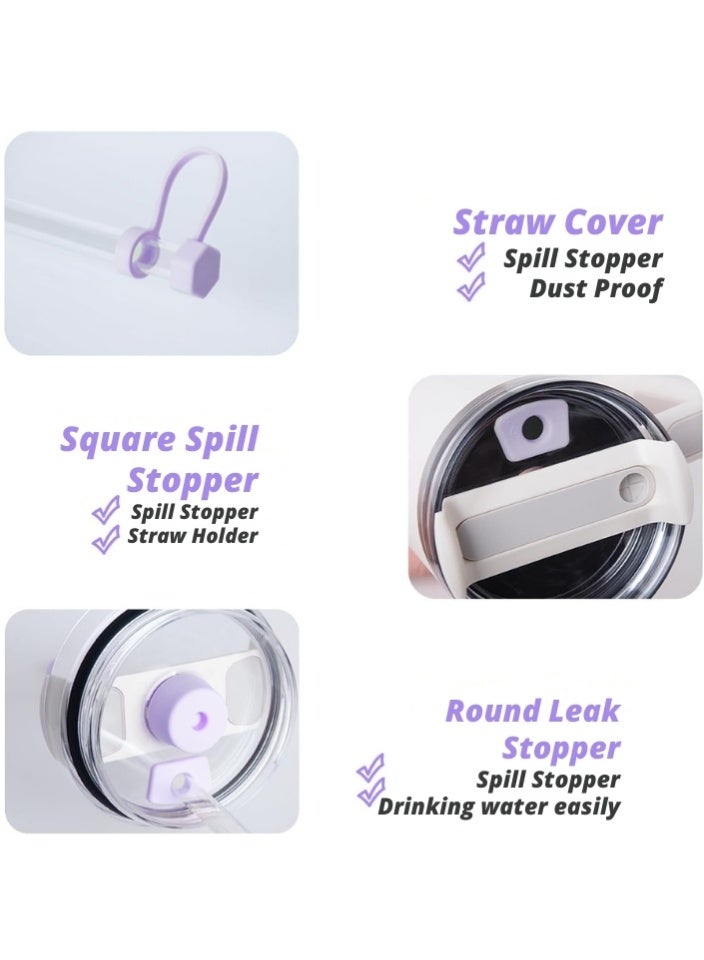 اس تي ان طقم مانع تسرب السيليكون لأكواب ستانلي - مجموعة ملحقات الأكواب سعة 30 أونصة و40 أونصة - يتضمن غطاء ماصة، وسدادة تسرب للغطاء، ومانع تسرب مربع - متوافق مع ستانلي كوينشر H2.0 فلو ستيت - أوركيد - Image 2