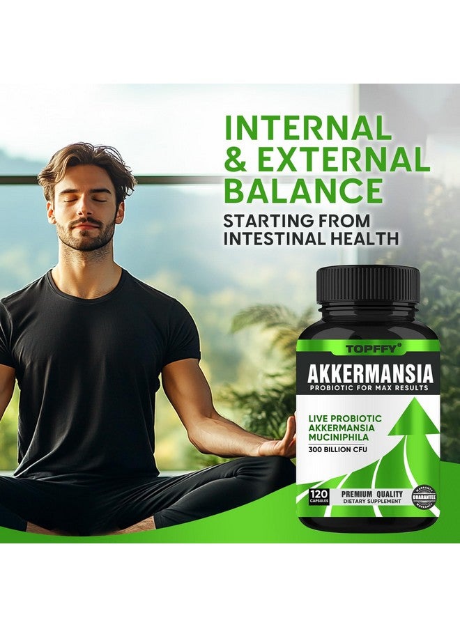Topffy Akkermansia Probiotic -300 Billion AFU GLP-1 Booster, Digestive Enzymes with Probiotics and Prebiotics, for Digestive, Gut, Immune & Overall Health, for Men & Women (120 Capsules)