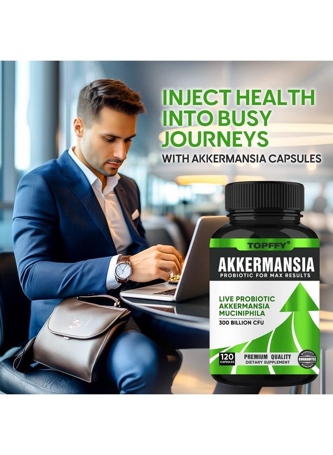 Topffy Akkermansia Probiotic -300 Billion AFU GLP-1 Booster, Digestive Enzymes with Probiotics and Prebiotics, for Digestive, Gut, Immune & Overall Health, for Men & Women (120 Capsules)