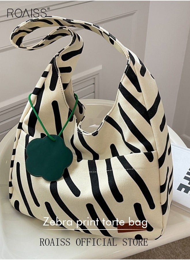 roaiss - Women's Canvas Bag Large Capacity Casual Commuter Shoulder Bag School Tote Bag Simple - Image 1