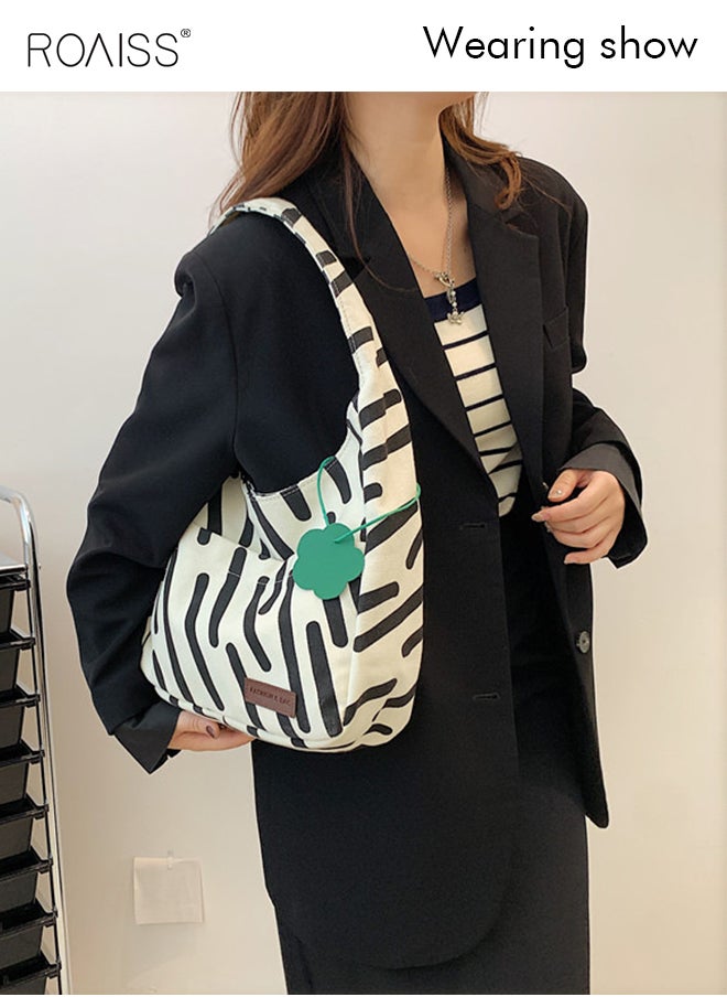 roaiss - Women's Canvas Bag Large Capacity Casual Commuter Shoulder Bag School Tote Bag Simple - Image 1