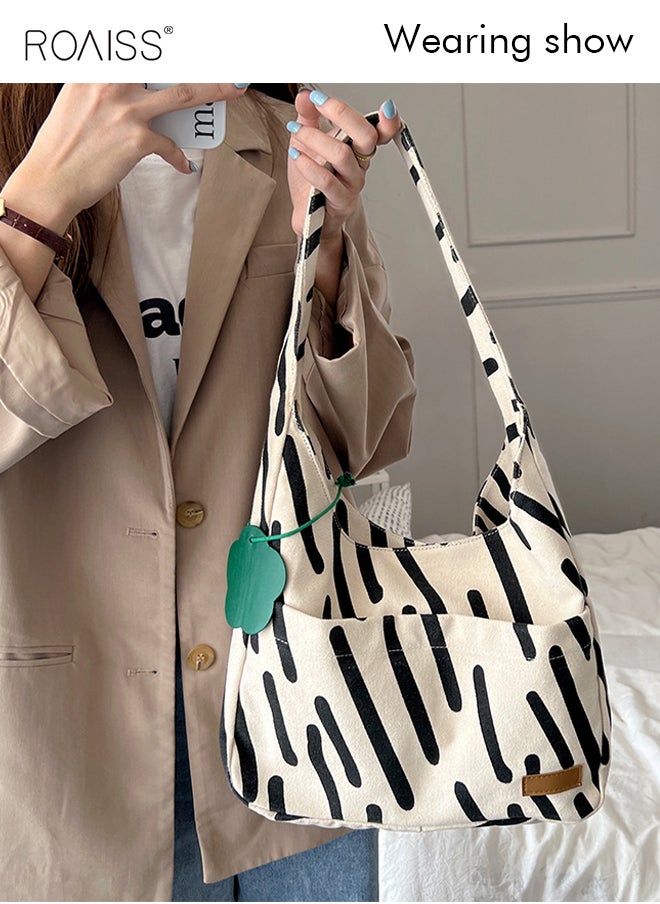 roaiss - Women's Canvas Bag Large Capacity Casual Commuter Shoulder Bag School Tote Bag Simple - Image 1