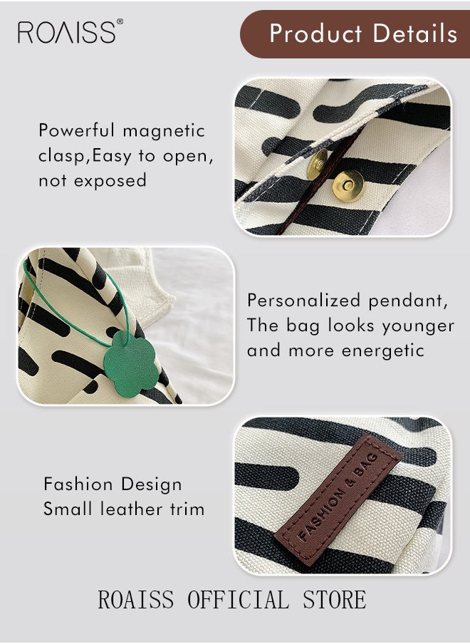 roaiss - Women's Canvas Bag Large Capacity Casual Commuter Shoulder Bag School Tote Bag Simple - Image 1