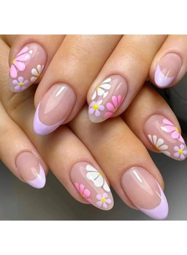 Goolsky Premium 24-Piece Chinese Style Floral French Press-on Nails for Sweet Elegance - Image 1