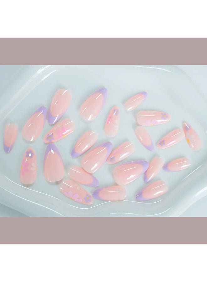 Goolsky Premium 24-Piece Chinese Style Floral French Press-on Nails for Sweet Elegance - Image 2