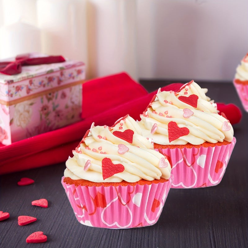 200pcs Disposable Valentine Cake Cups with Crisscross Heart Pattern for Parties - Image 5