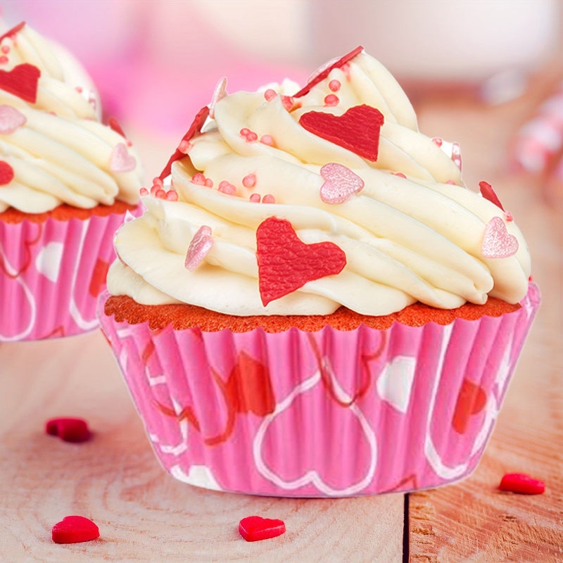 200pcs Disposable Valentine Cake Cups with Crisscross Heart Pattern for Parties - Image 4