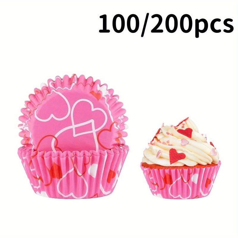 200pcs Disposable Valentine Cake Cups with Crisscross Heart Pattern for Parties - Image 1
