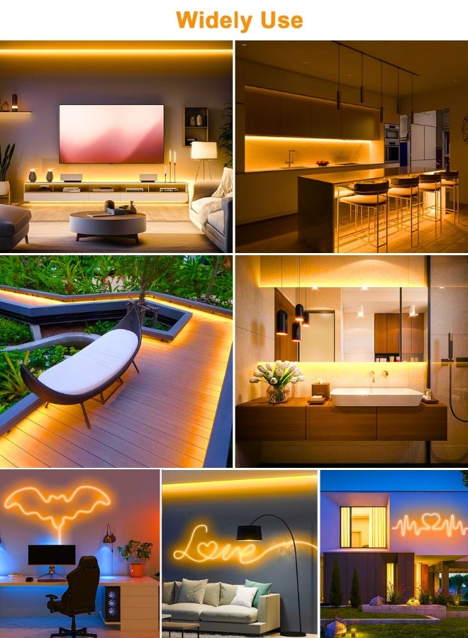 Chase Up 16.4ft Neon LED Strip Light, Warm White Waterproof Rope Light with Power Supply and Dimmer Controller, 5m Flexible DIY Silicone 24V LED Neon Rope Light for Kitchen Indoor Outdoor Decor - Image 2