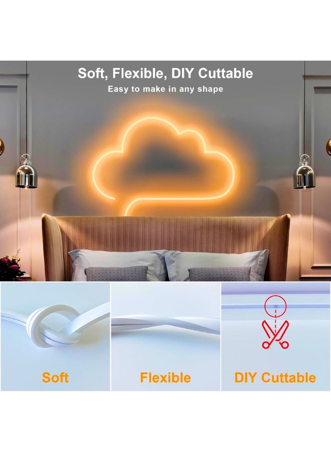 Chase Up 16.4ft Neon LED Strip Light, Warm White Waterproof Rope Light with Power Supply and Dimmer Controller, 5m Flexible DIY Silicone 24V LED Neon Rope Light for Kitchen Indoor Outdoor Decor - Image 3