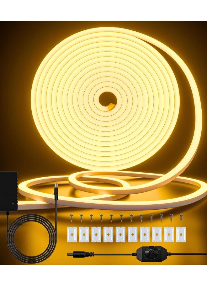 Chase Up 16.4ft Neon LED Strip Light, Warm White Waterproof Rope Light with Power Supply and Dimmer Controller, 5m Flexible DIY Silicone 24V LED Neon Rope Light for Kitchen Indoor Outdoor Decor - Image 1