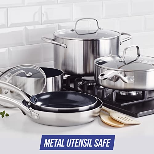 Blue Diamond HD Stainless Steel Clad Pro 10 Piece Cookware Pots and Pans Set, Diamond Infused Ceramic Nonstick, PFAS-Free, Dishwasher Safe, Oven and Broiler Safe, Silver - Image 4