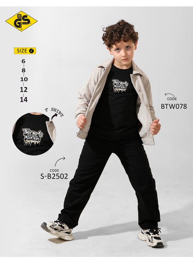 قميص جاباردين خريفي للأولاد مع تيشيرت قطني بأكمام طويلة