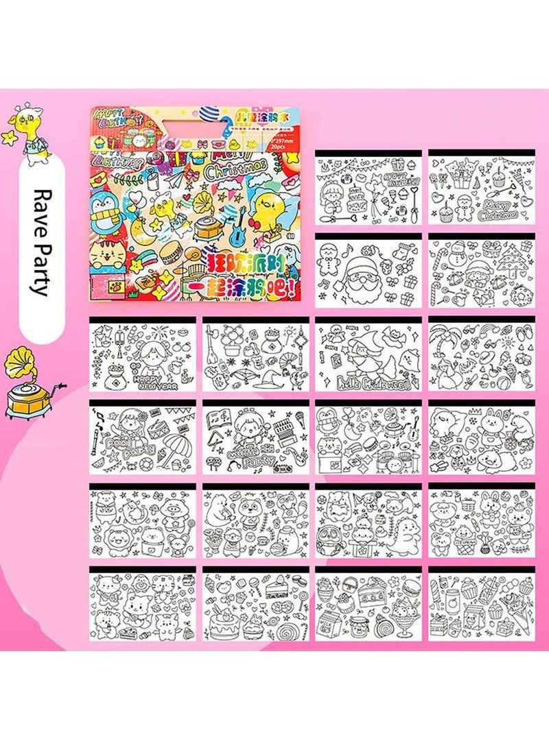 Children's Doodle Book – 20 s for Coloring and Drawing, Movable and Reusable, Wall Stickable, Thick Paper for Art Fill-In; Perfect for School, Students, Stationery, and Learning Supplies - Image 3