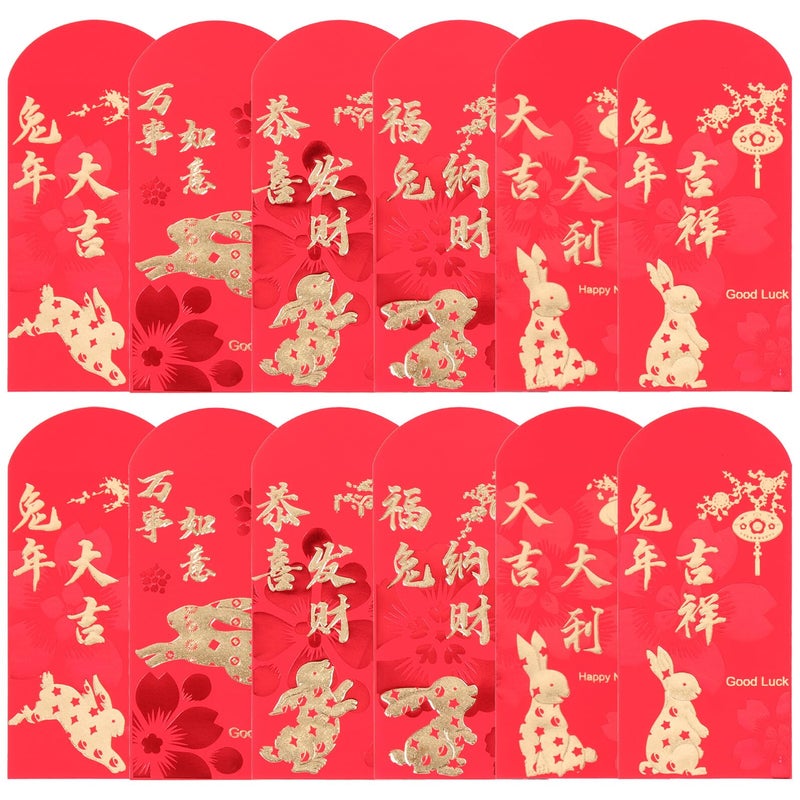2023 Year Of The Bunny 24pcs Red Envelopes 90x170mm Lucky Money Packets For Chinese New Year - Image 2