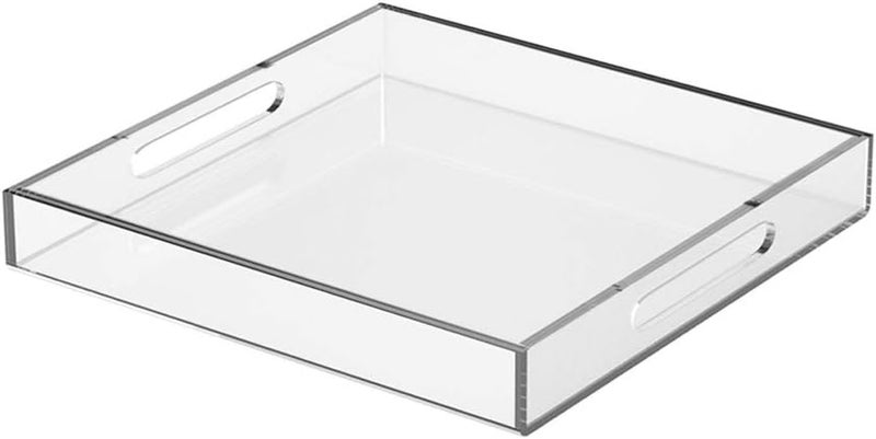 NIUBEE Transparent Serving Tray, 15 x 15 inches, Leak-proof Acrylic Organizer with Handles for Coffee Table, Ottoman, and Countertop, Decorative Tray for Breakfast in Bed, Serving - Image 1