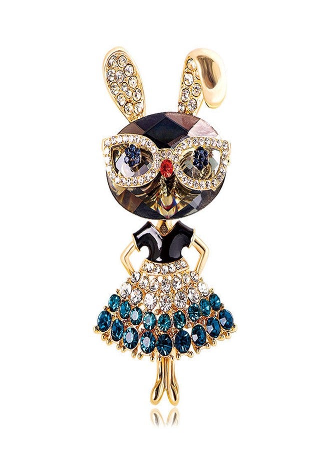 RLHRNDE Crystal Rabbit Brooch Pin for Women Girls Fashion Rhinestone Bunny Animal Lapel Pins Costume Accessories Party Christmas Graduation Easter Jewelry Gift (Blue) - Image 1