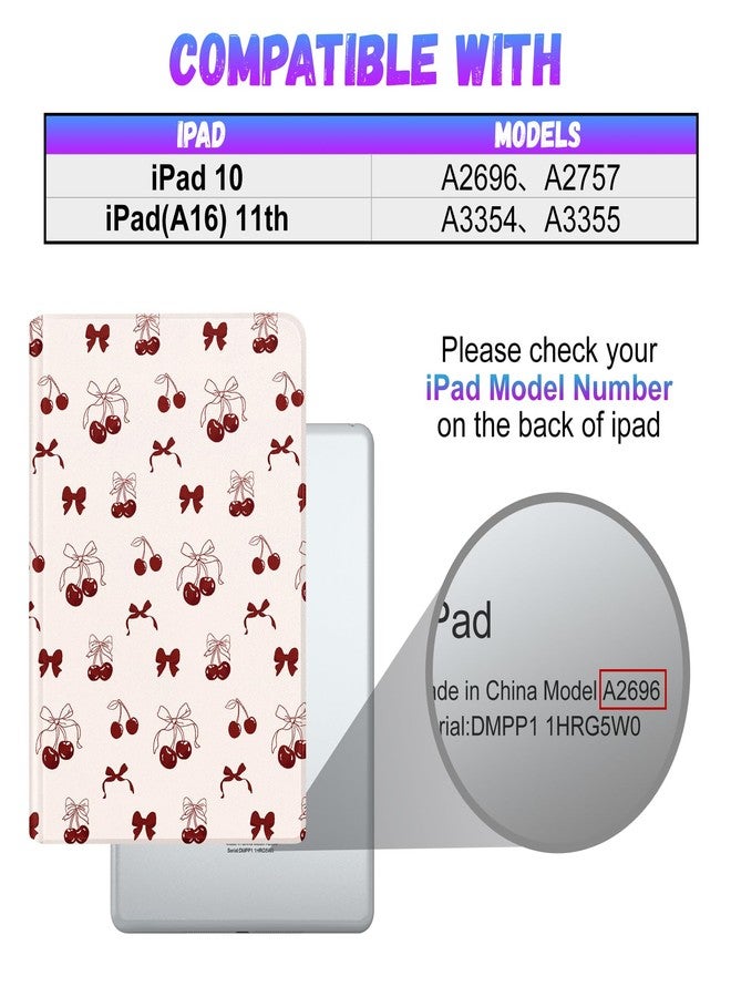 Wazzasoft جراب Wazzasoft لجهاز iPad A16 (الجيل الحادي عشر) 2025، لجهاز iPad من الجيل العاشر 10.9 بوصة (2022) - غطاء ذكي أنيق للنساء والفتيات (تشغيل/إيقاف تلقائي) مع حامل قلم مدمج لأجهزة Apple اللوحية، لون كرزي مقوس - Image 2