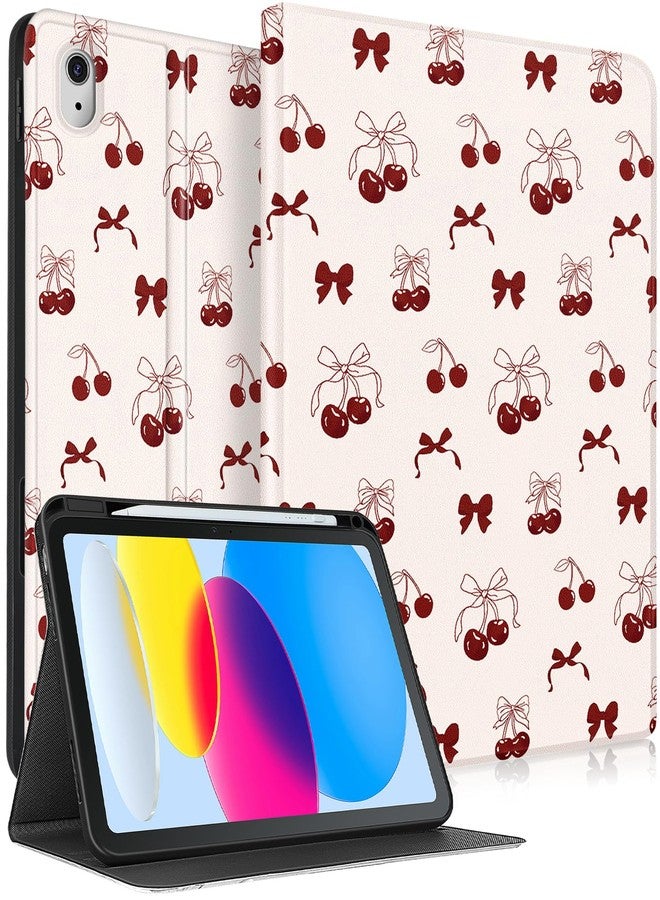 Wazzasoft جراب Wazzasoft لجهاز iPad A16 (الجيل الحادي عشر) 2025، لجهاز iPad من الجيل العاشر 10.9 بوصة (2022) - غطاء ذكي أنيق للنساء والفتيات (تشغيل/إيقاف تلقائي) مع حامل قلم مدمج لأجهزة Apple اللوحية، لون كرزي مقوس - Image 1
