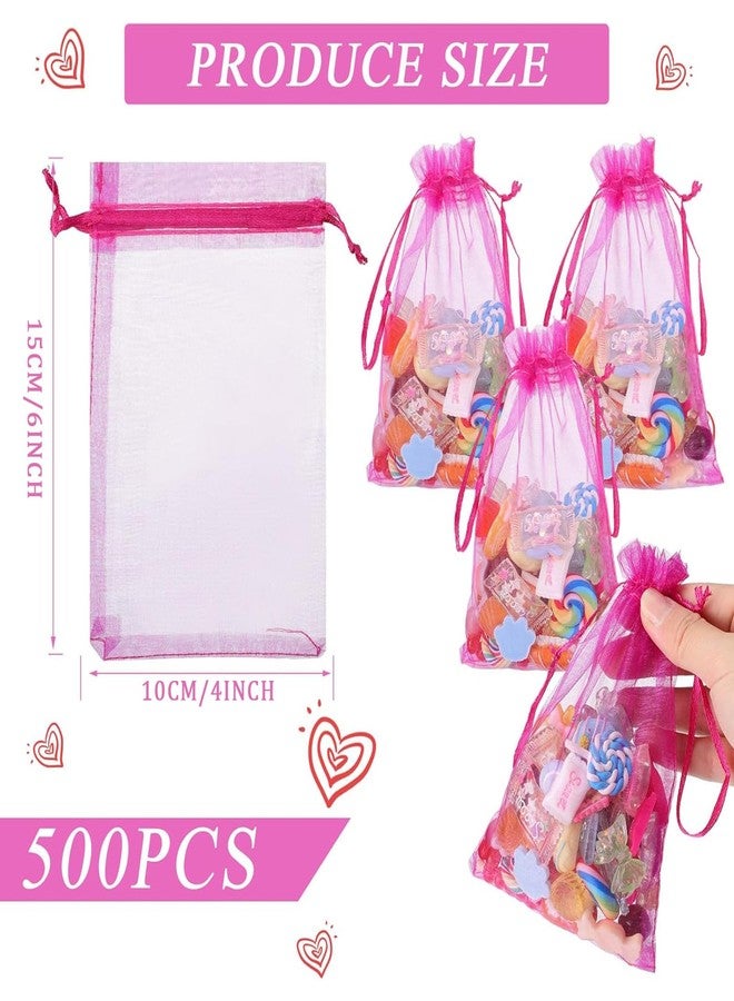 Woanger 500 Pcs Hot Pink Organza Bags Bulk 4 x 6 Inch Small Drawstring Mesh Gift Bags Sheer Jewelry Pouches Sachet Candy Pouch for Wedding Favor Holiday Festival Birthday Party Shower - Image 2