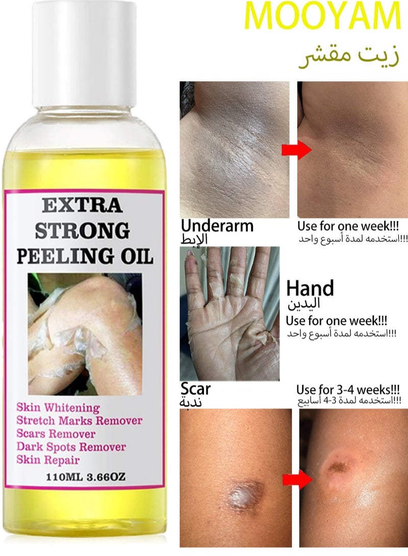 MOOYAM Extra Strong Yellow Peeling Oil for Dark Skin,Yellow Exfoliating Oil,Facial Peeling,Fruit Acid Exfoliator,Body Lightening and Whitening Creams Peeling Oil,Skin Lightening,Hand Oil Scrub,Exfoliant Peels Solution at Home Body Peeling for Exfoliate Body Hand Foot Knuckle All Skin Type Dead Skin Remover (3.66 Fl OZ/110ML) - Image 1