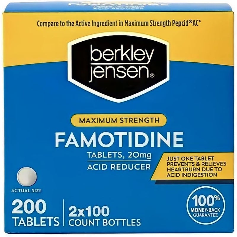 berkley jensen Maximum Strength Famotidine 20 mg  200 Count Acid Reducer Tablets Relieves MealInduced Heartburn  Acid Indigestion Symptoms AllDay Heartburn Prevention  Relief - Image 1
