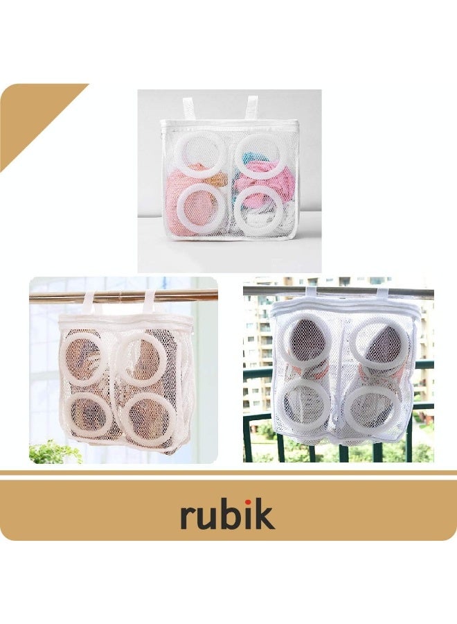 Rubik Shoes Wash Laundry Bag Portable Sneaker Dryer Organizer & Washing Bag with hanging Strap & Zipper for Men & Women, White (1 Pack) - Image 3