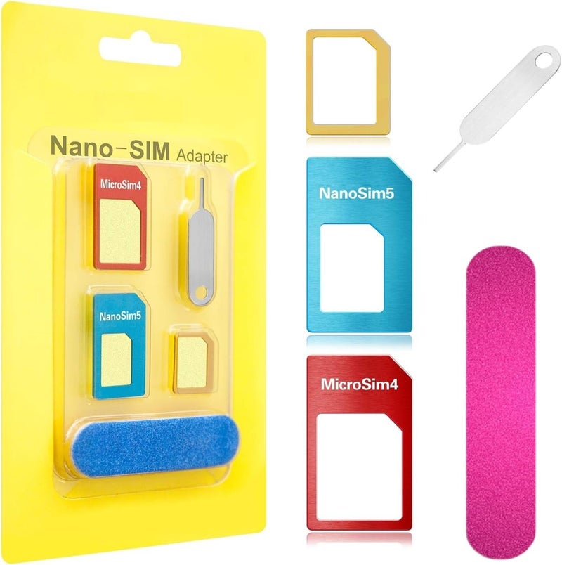 MARVYS (Pack of 2) 5-in-1 Aluminium Metal Frame SIM Card Adapter Kit, Nano/Micro/Standard Converter with Polish Chip and Eject Pin for Smartphones, iPhones, Tablets - Image 1