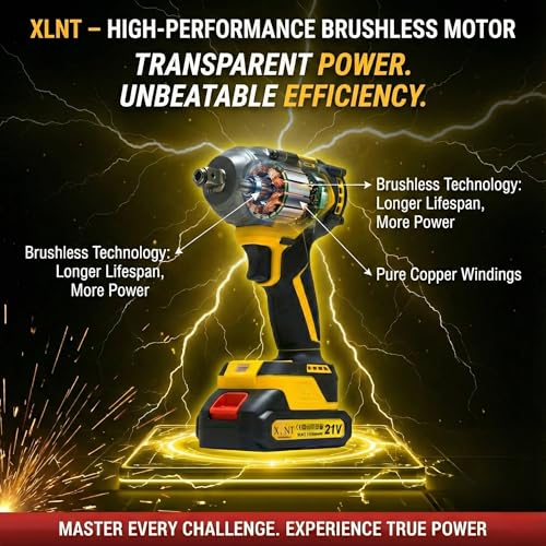 XLNT 21V Brushless Impact Wrench 650Nm High Torque | 1/2" Cordless, 2x10Ah Batteries | 0-2700 RPM, Cr-Mo Sockets, Bits, LED Light | Professional Automotive Heavy Duty Workshop - Image 4