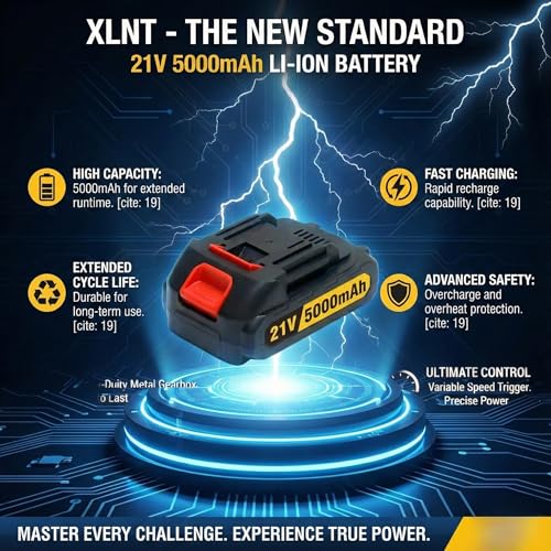 XLNT 21V Brushless Impact Wrench 650Nm High Torque | 1/2" Cordless, 2x10Ah Batteries | 0-2700 RPM, Cr-Mo Sockets, Bits, LED Light | Professional Automotive Heavy Duty Workshop - Image 5
