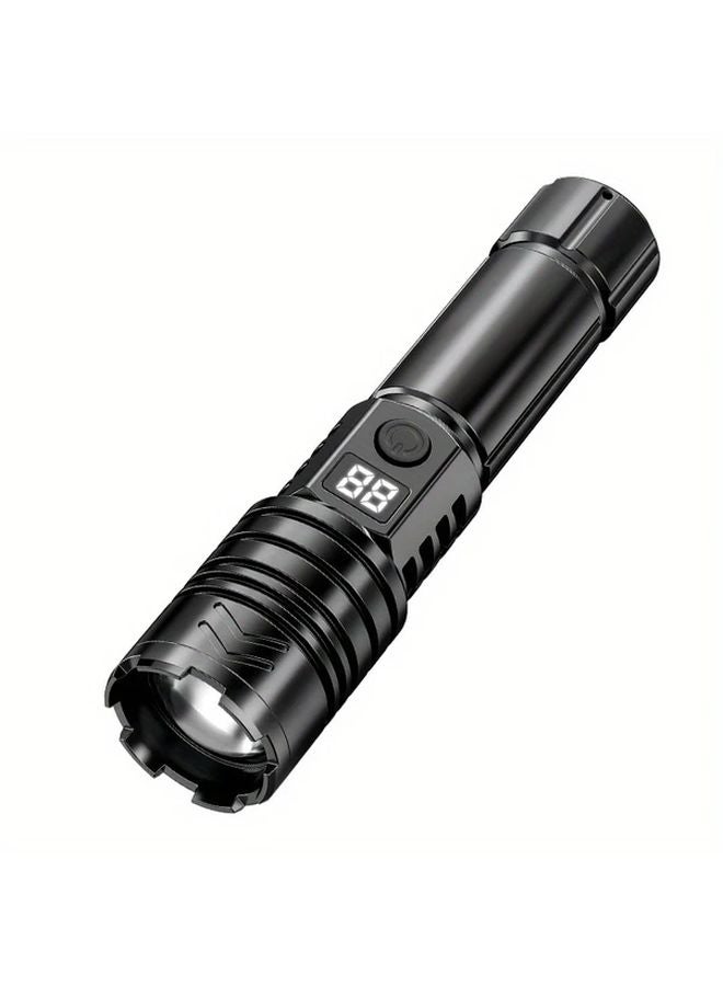 1pc LED Flashlight With Digital Display USB Charging Brightness Adjustable Portable Lighting - Image 1