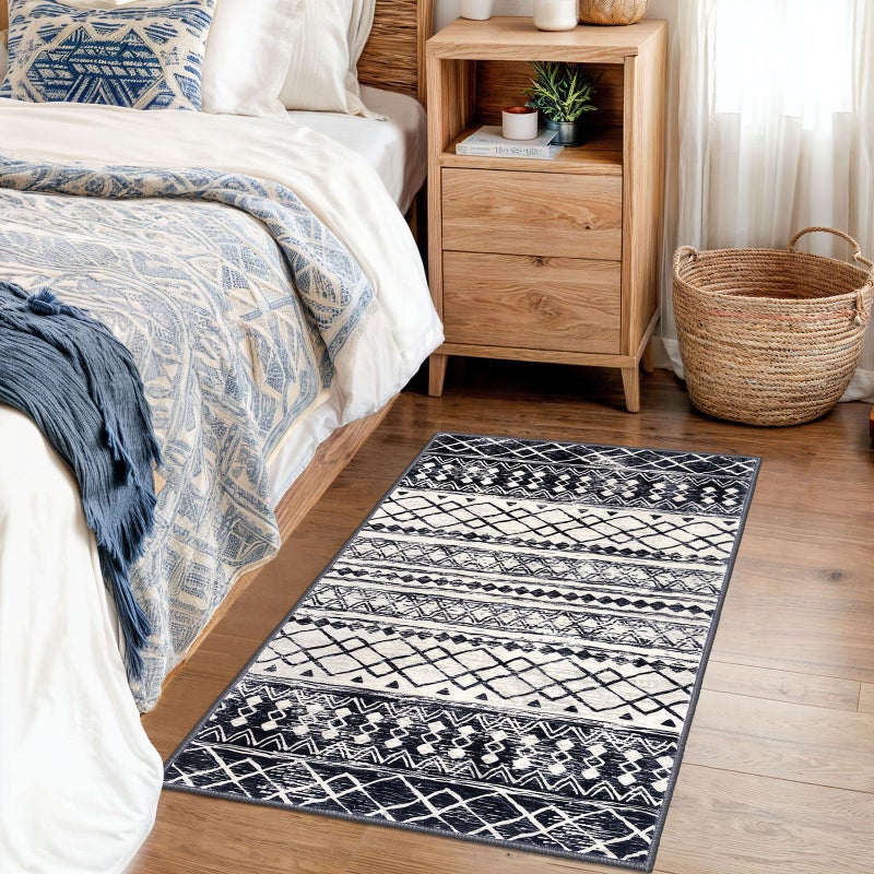 KUTA Moroccan Area Rugs 2x3, Black Navy Blue Entryway Rug Non-Slip Washable Small Indoor Door Mat, Ultra Soft Print Vintage Geometric Low-Pile Floor Carpet for Entrance, Kitchen - Image 4