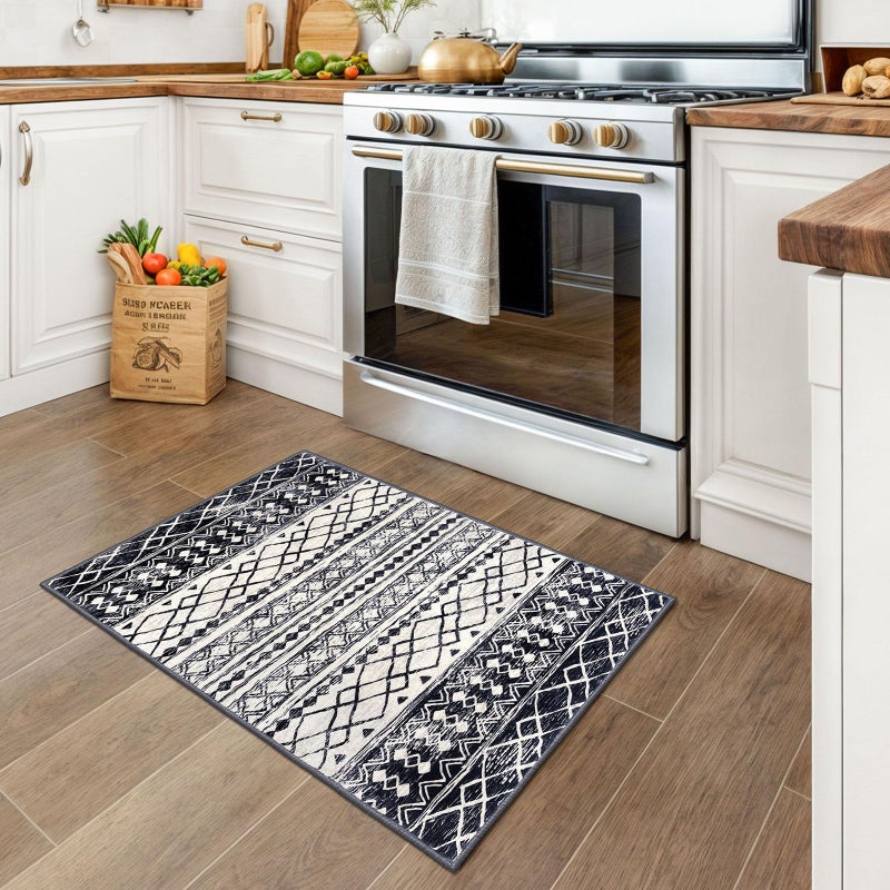 KUTA Moroccan Area Rugs 2x3, Black Navy Blue Entryway Rug Non-Slip Washable Small Indoor Door Mat, Ultra Soft Print Vintage Geometric Low-Pile Floor Carpet for Entrance, Kitchen - Image 3