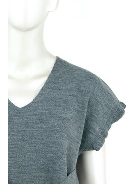 Oppland Women's Winter Solid Color V-Neck Waist Belted Half Sleeve Lycra Woven Knitwear Shirt Top Sweater  - Image 4