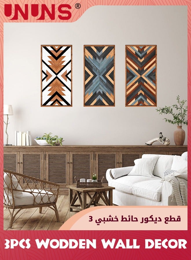 UNUNS 3 Pcs Farmhouse Wood Wall Art,Geometry Boho Framed Wall Decor,Wall Hanging Modern Abstract Art Prints Wooden Decorations For Bedroom Bathroom Apartment Farmhouse,30X15CM - Image 4