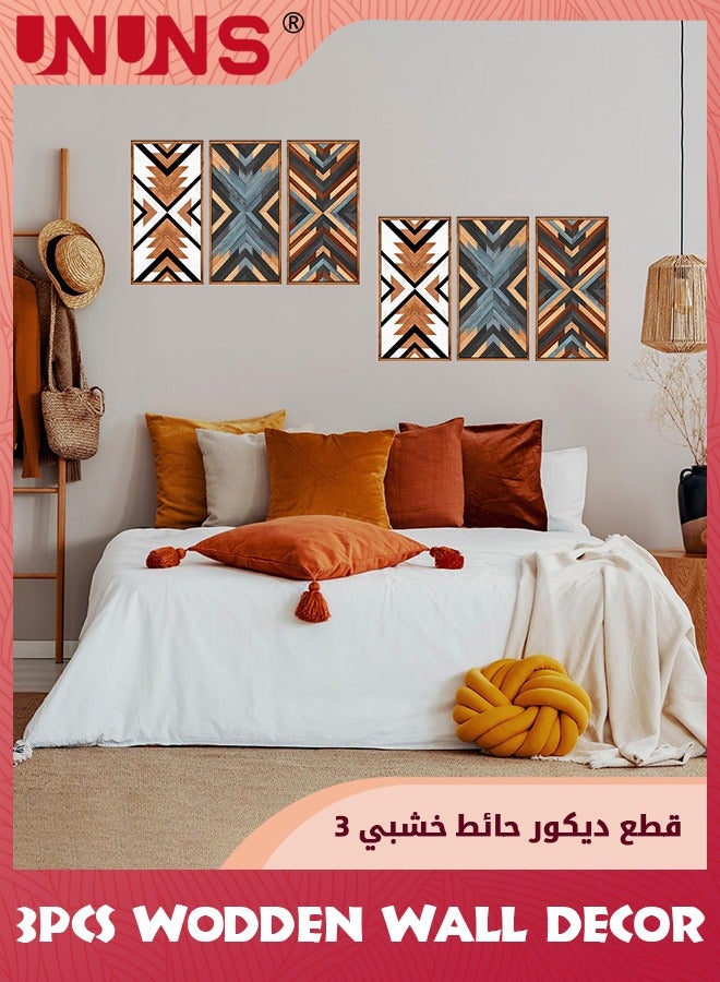 UNUNS 3 Pcs Farmhouse Wood Wall Art,Geometry Boho Framed Wall Decor,Wall Hanging Modern Abstract Art Prints Wooden Decorations For Bedroom Bathroom Apartment Farmhouse,30X15CM - Image 5