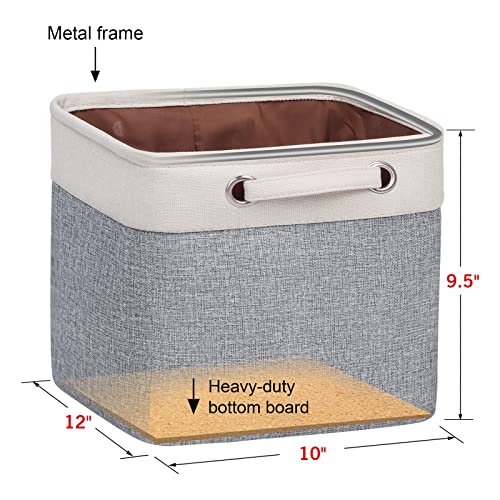 Kntiwiwo Foldable Storage Bin Collapsible Basket 12" x 10" x 9.5" Cube Storage Organizer Bins with Dual Carry Handles for Home Closet Shelves Drawers Organizer, Set of 3, Grey - Image 2