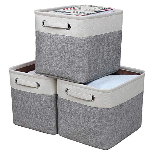 Kntiwiwo Foldable Storage Bin Collapsible Basket 12" x 10" x 9.5" Cube Storage Organizer Bins with Dual Carry Handles for Home Closet Shelves Drawers Organizer, Set of 3, Grey - Image 1
