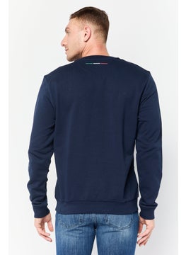LAMBORGHINI Men Crew Neck Brand Logo Long Sleeve Sweatshirt, Navy  - Image 3