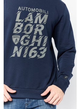 LAMBORGHINI Men Crew Neck Brand Logo Long Sleeve Sweatshirt, Navy  - Image 2