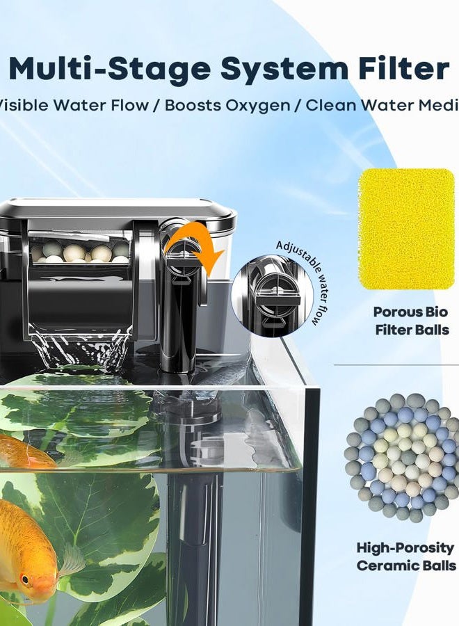 Wonderfactory Desktop Small Aquarium Set Glass Fish Tank 1.25 Gallon, Heater Water Pump Filter Bright LED Light Gravel Cleaning Tool, Starter Kit Small Space Easy Setup Space-Saving Design Betta Shrimp - Image 5
