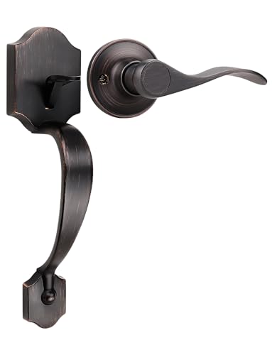 Tinewa Single Cylinder Exterior Handleset Keyless Front Door Handle with Lever InsideOil Rubbed Bronze Finish - Image 1