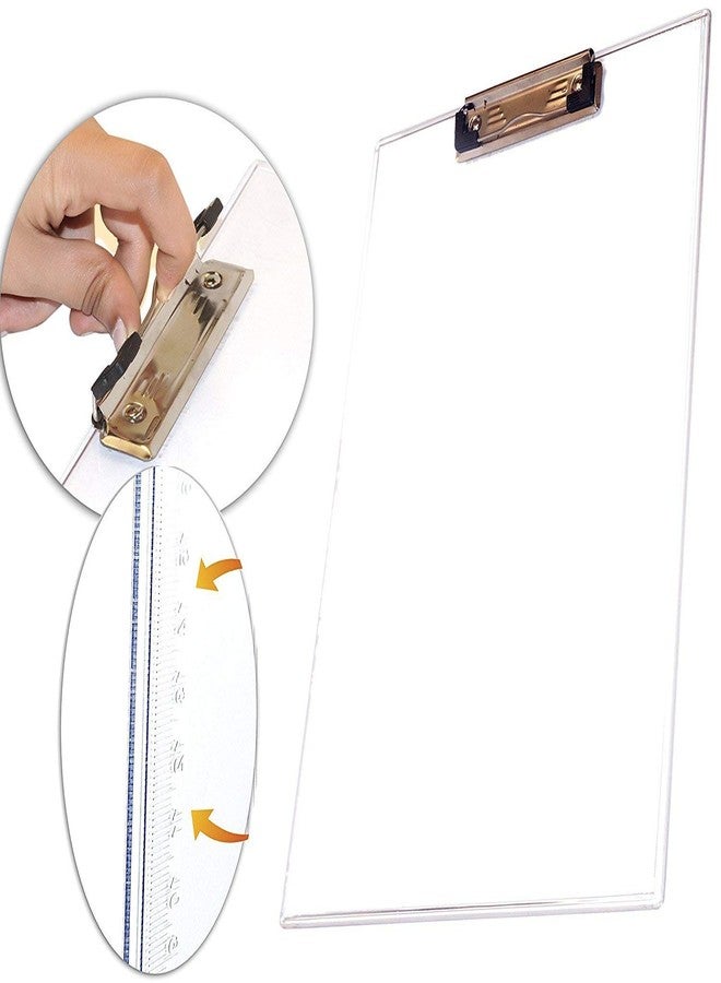 Shining Zon 1 Transparent Clear Acrylic Clipboard Writing Pad and 1 Pencil Pouch with Zipper Closure for Drawing Exam Board Kids Students Examination Office School College - Image 2