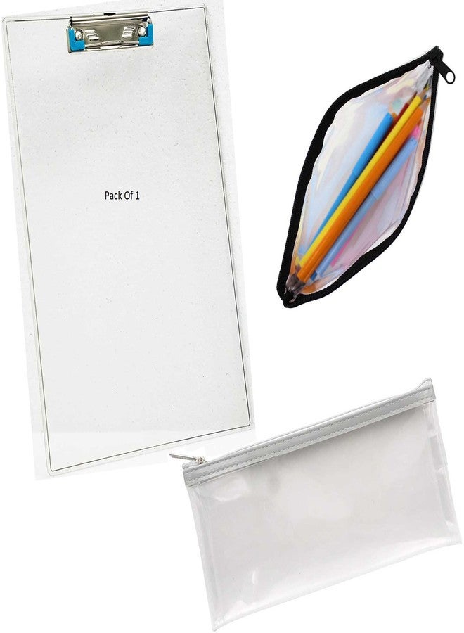 Shining Zon 1 Transparent Clear Acrylic Clipboard Writing Pad and 1 Pencil Pouch with Zipper Closure for Drawing Exam Board Kids Students Examination Office School College - Image 1