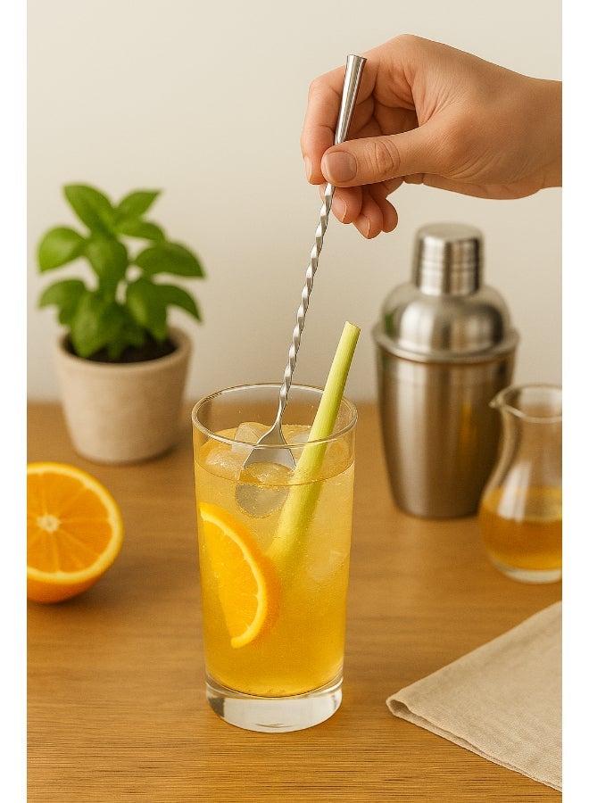 Noon East 2 Piece Stainless Steel Bartender Mixing Spoon Cocktail Silver Stirrer - Spiral Pattern Bar Spoon Stirring Hand Polished - Spoon with Long Handle - Image 3