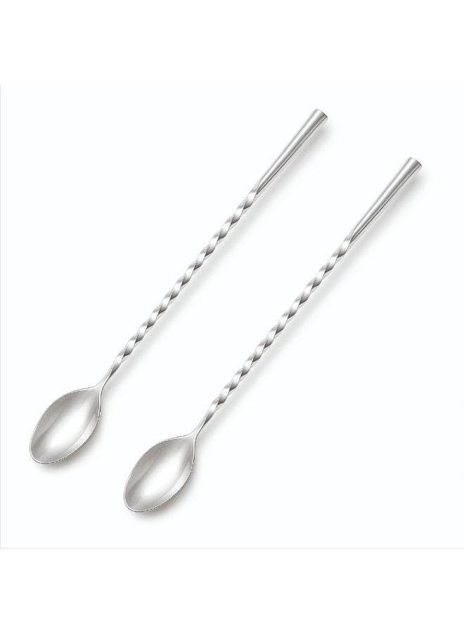 Noon East 2 Piece Stainless Steel Bartender Mixing Spoon Cocktail Silver Stirrer - Spiral Pattern Bar Spoon Stirring Hand Polished - Spoon with Long Handle - Image 1