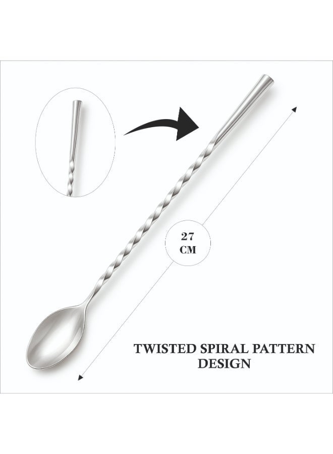 Noon East 2 Piece Stainless Steel Bartender Mixing Spoon Cocktail Silver Stirrer - Spiral Pattern Bar Spoon Stirring Hand Polished - Spoon with Long Handle - Image 2